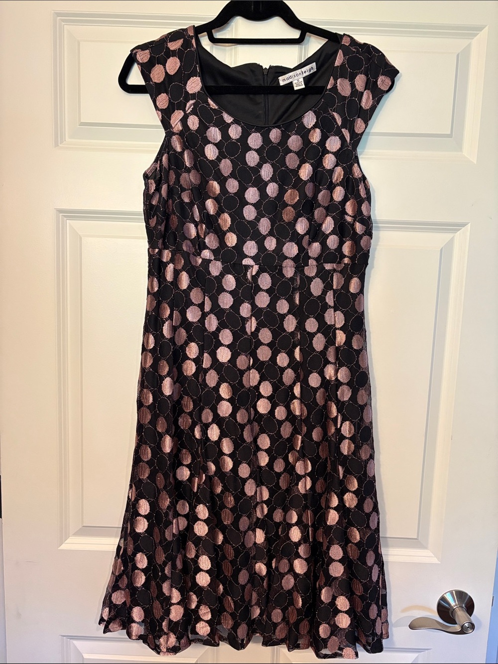 madison leigh Black and Pink Polka Dot Midi Dress
